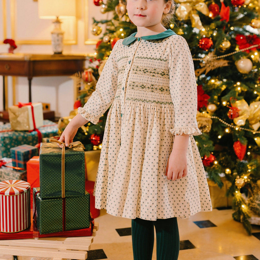 Olympe Green Long Sleeve Smocked Dress