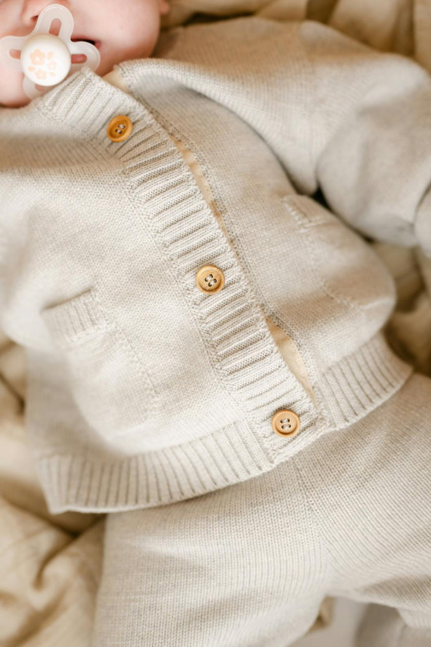 Merino Wool Baby Cardigan in Light Heather Gray