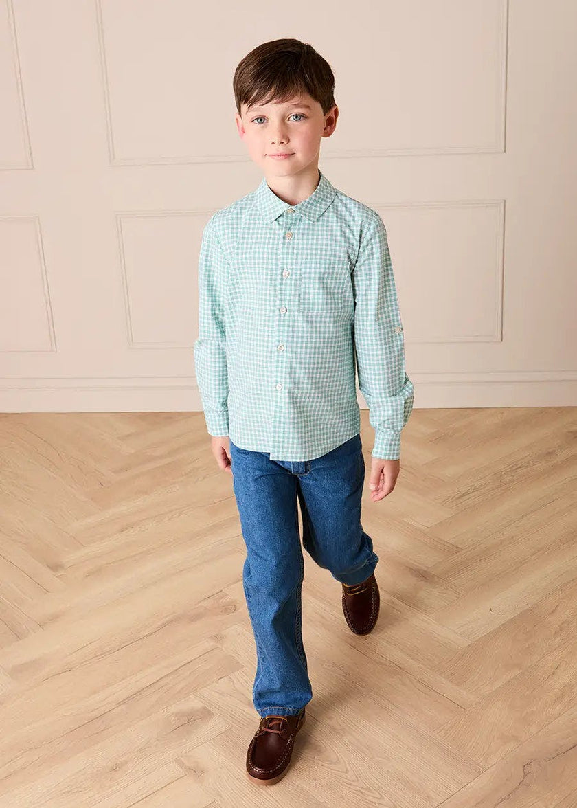 Lucas Check Pocket Detail Long Sleeve Shirt in Green (18mths- 10yrs)