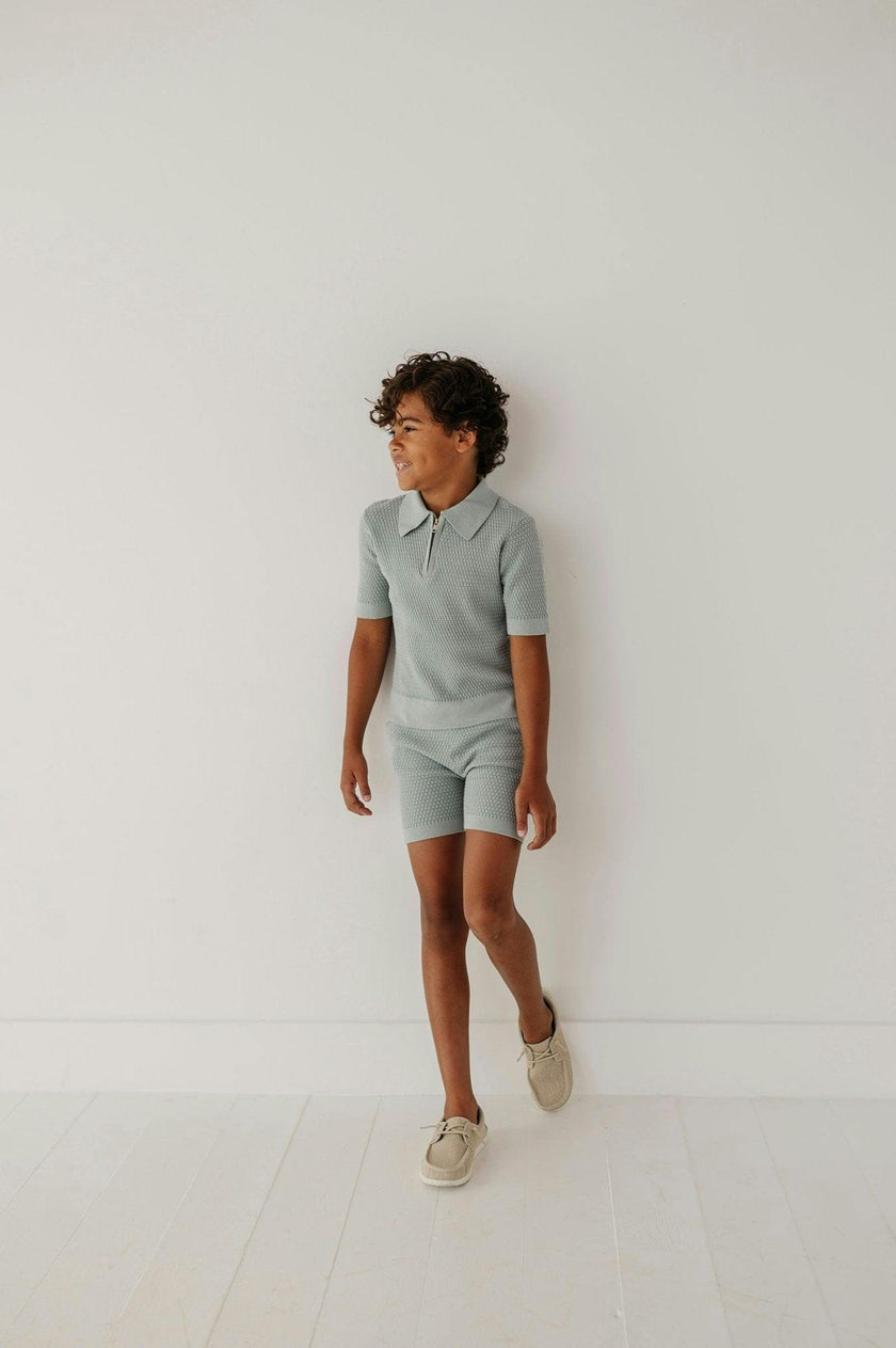 Boys Knit Shorts in Cloud Blue