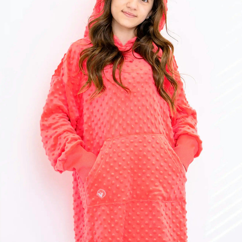 Minky Bubble Oversized Hoodie - Coral