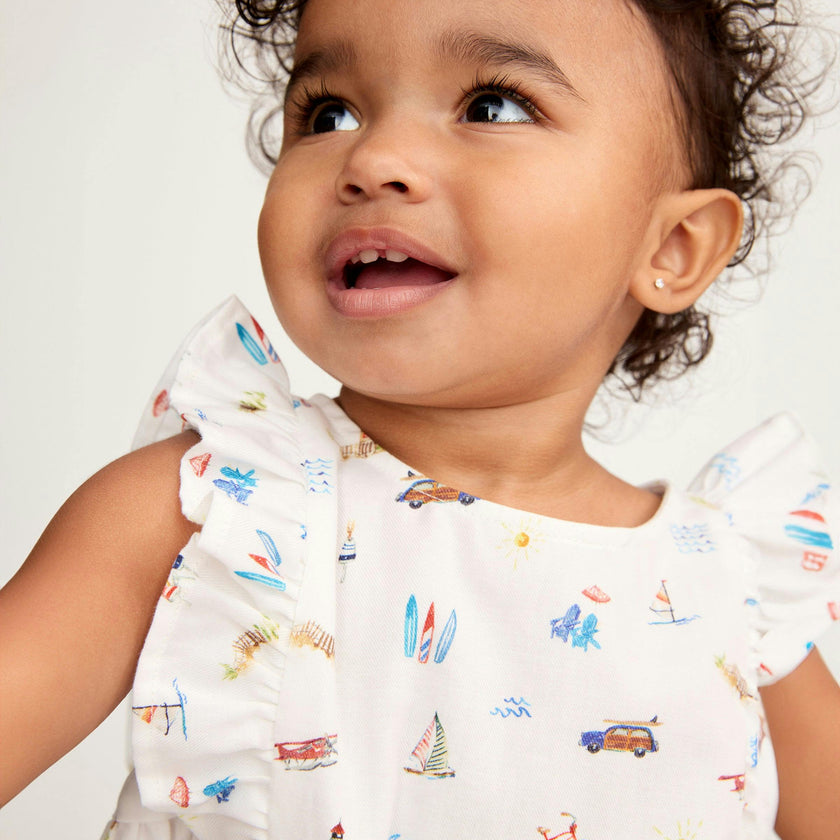 Baby's Twill Ruffled Romper in Summer Nostalgia
