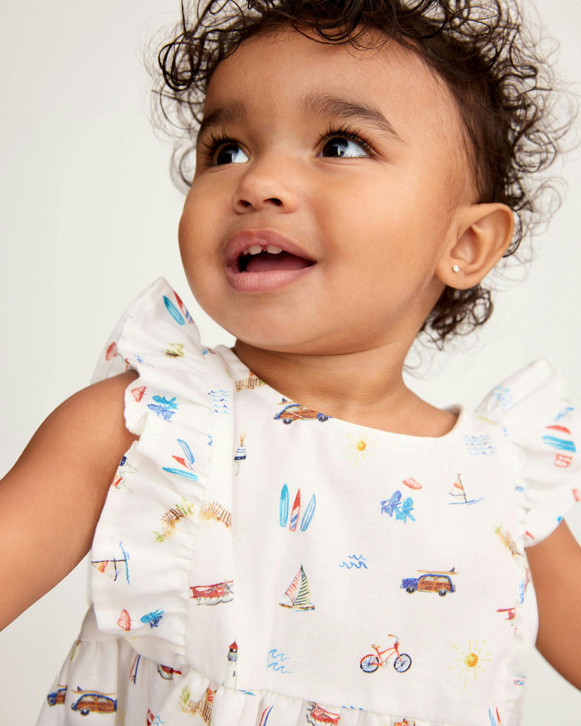 Baby's Twill Ruffled Romper in Summer Nostalgia