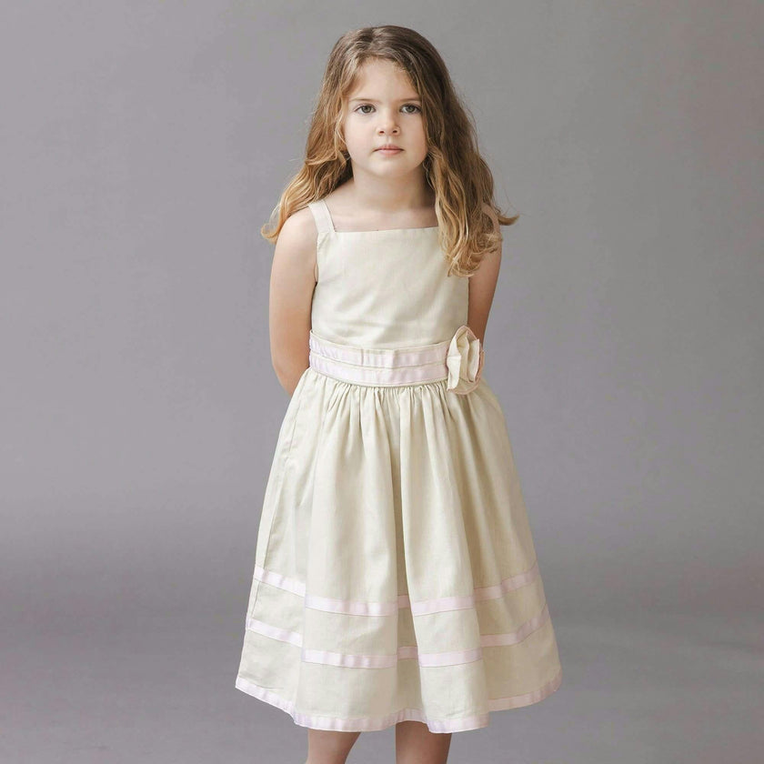 Linen Cami Rosette Dress, Brown