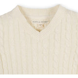 Organic Long Sleeve V-Neck Cable Sweater, White