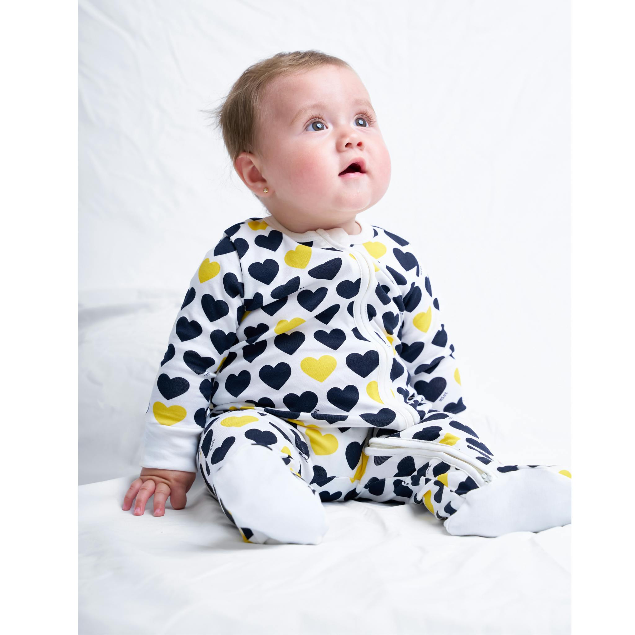Black & Yellow Hearts Zip-up Baby Bodysuit