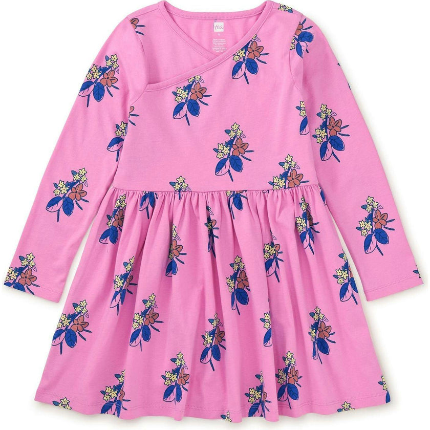 Floral Print Empire Waist Long Sleeve Wrap Neck Dress, Multi
