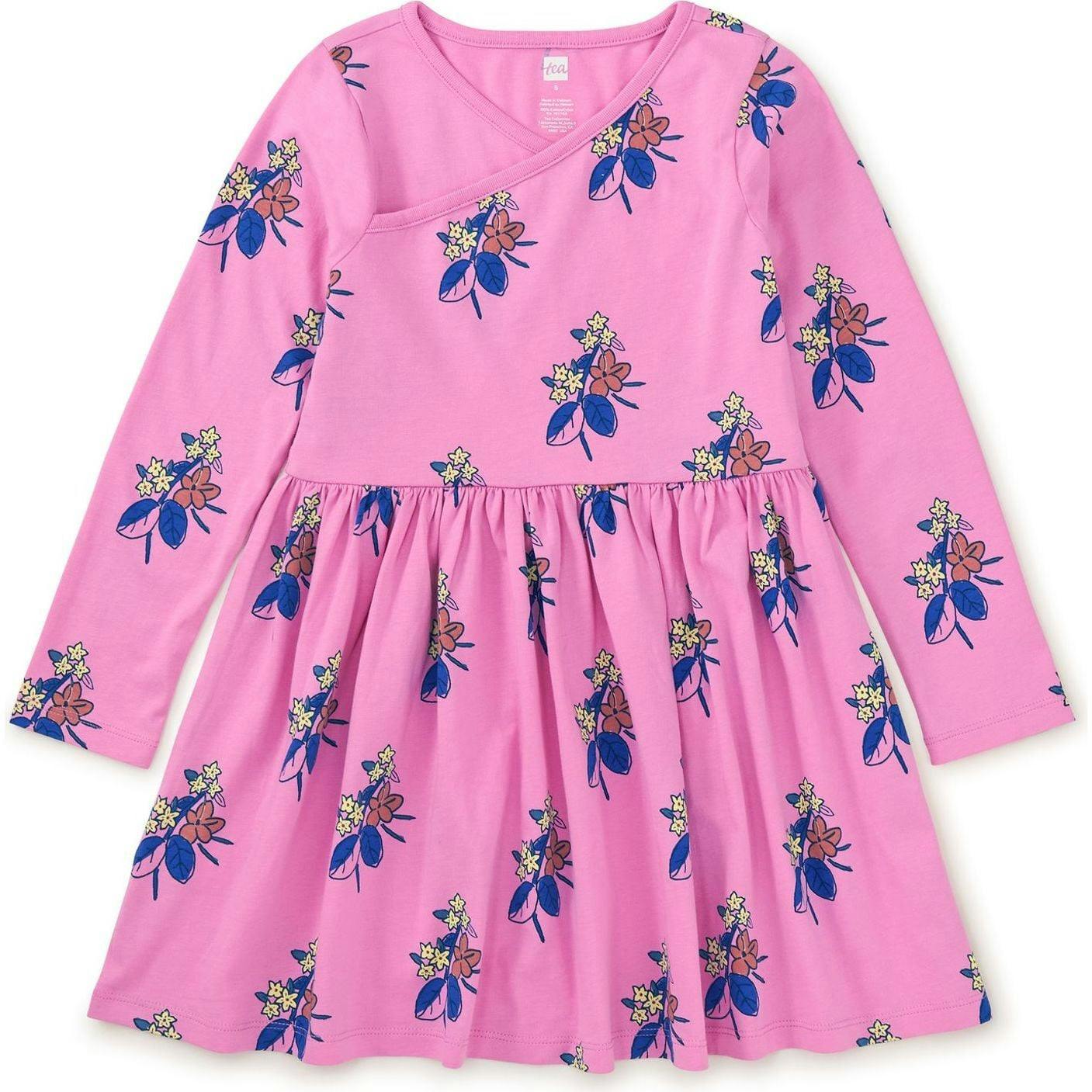 Floral Print Empire Waist Long Sleeve Wrap Neck Dress, Multi