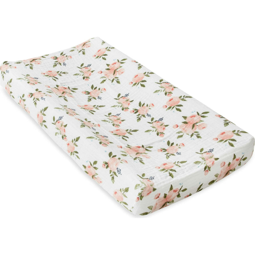 Cotton Muslin Changing Pad Cover - Watercolor Roses