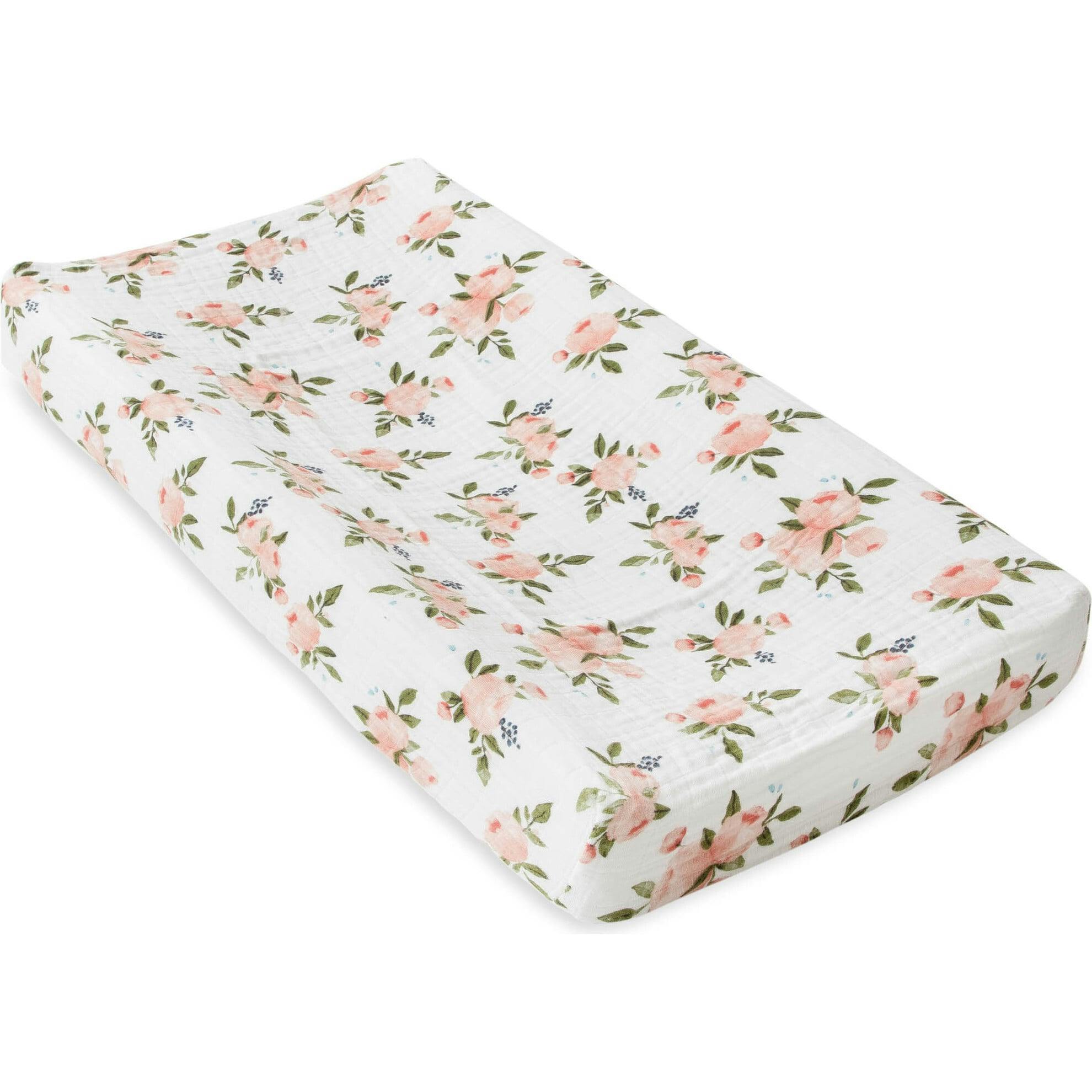 Cotton Muslin Changing Pad Cover - Watercolor Roses