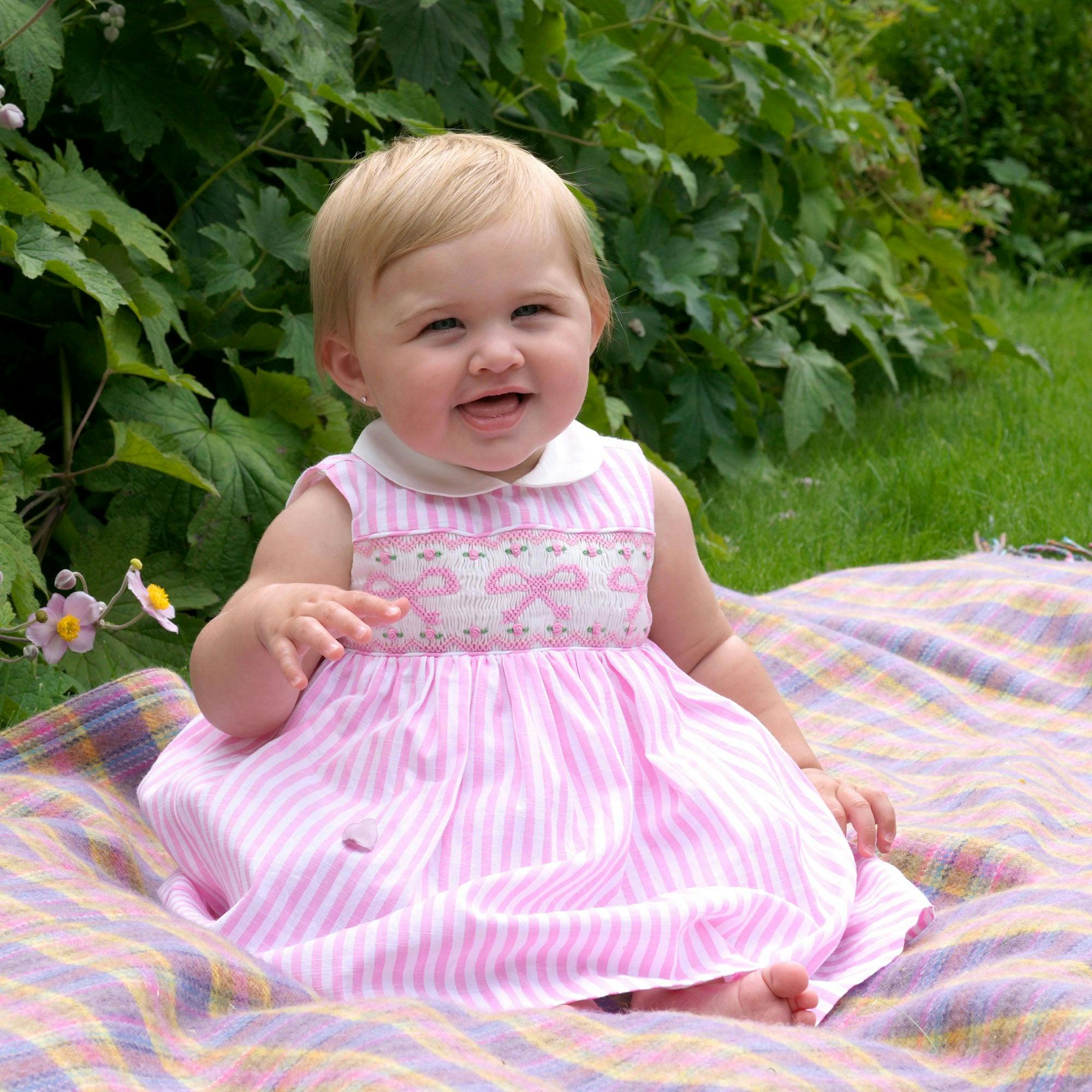 Bow Smocked Striped Dress and Bloomers