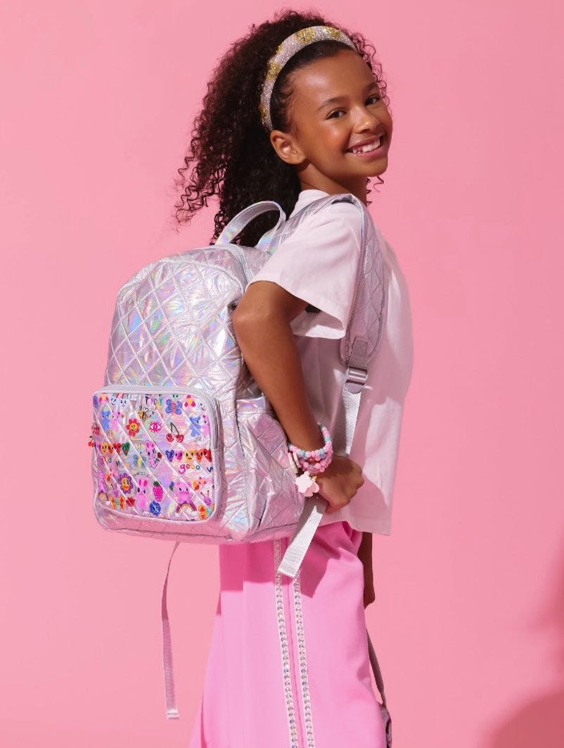 Silver Hologram Doodle Art Quilted Backpack