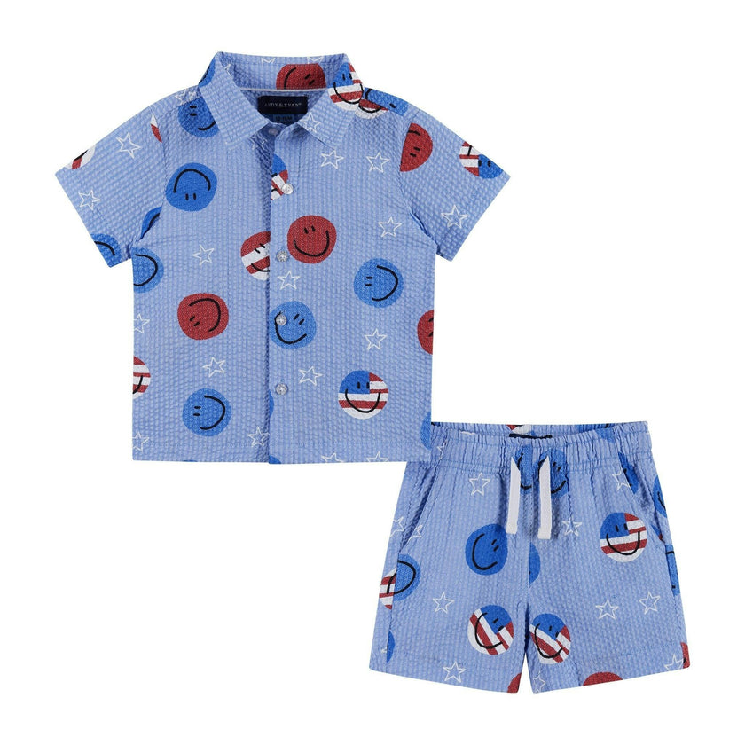 Infant Boys Short Sleeve Seersucker Set | Patriotic Smiles