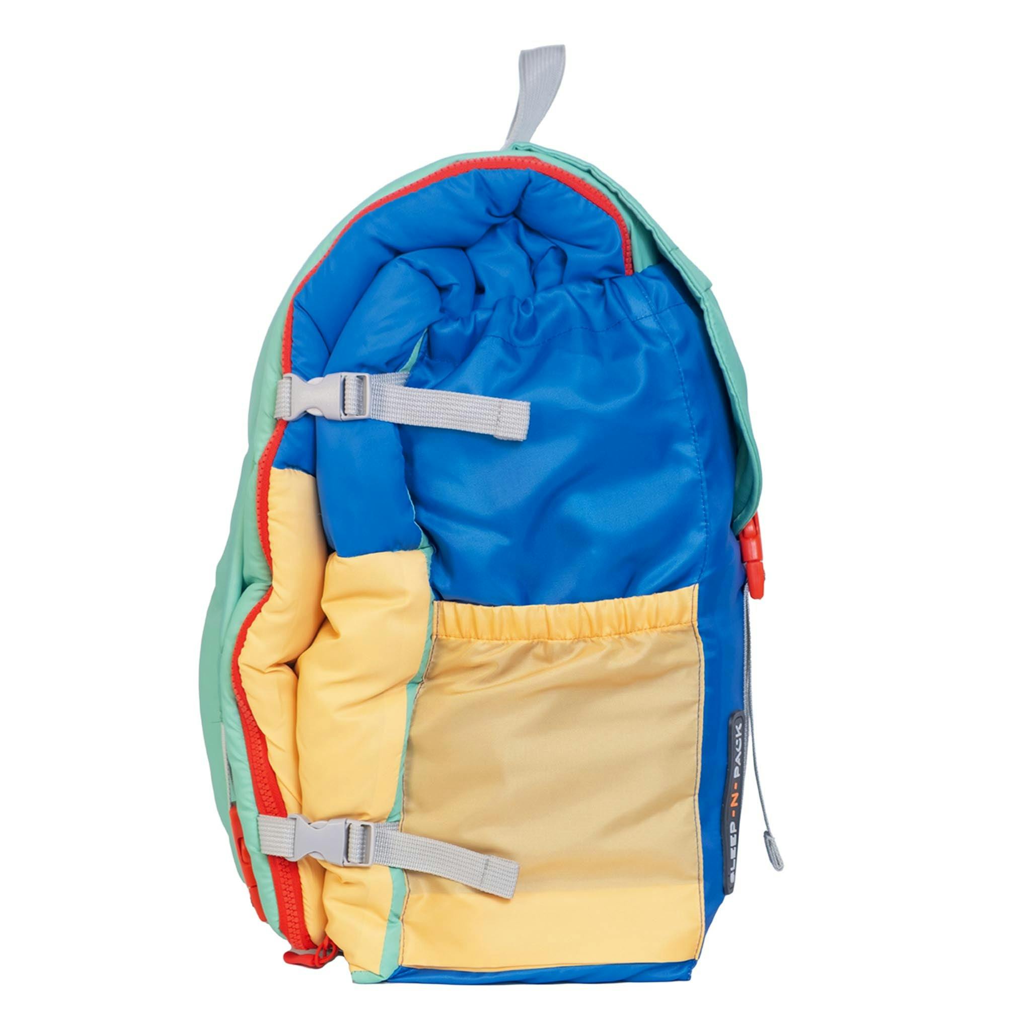 Sleep-N-Pack™ – Big Kid Size | Color Block Camp Collection: Blue Smile Face