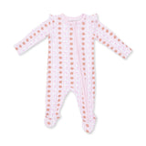Football Bow Stripe - 2 Way Ruffle Sleeve Zipper Footie