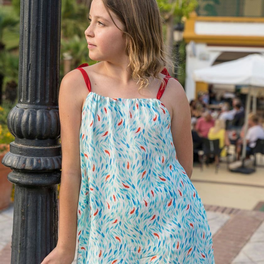 Koi Pond Shoulder Tie Dress