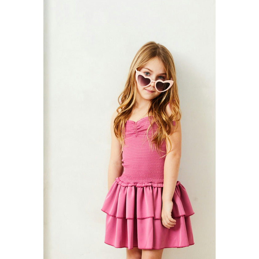 Lola Satin Smocked Ruffle Dress - Rose