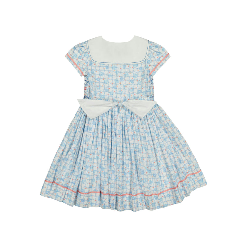 Riviera Blue Floral Short Sleeve Smocked Dress