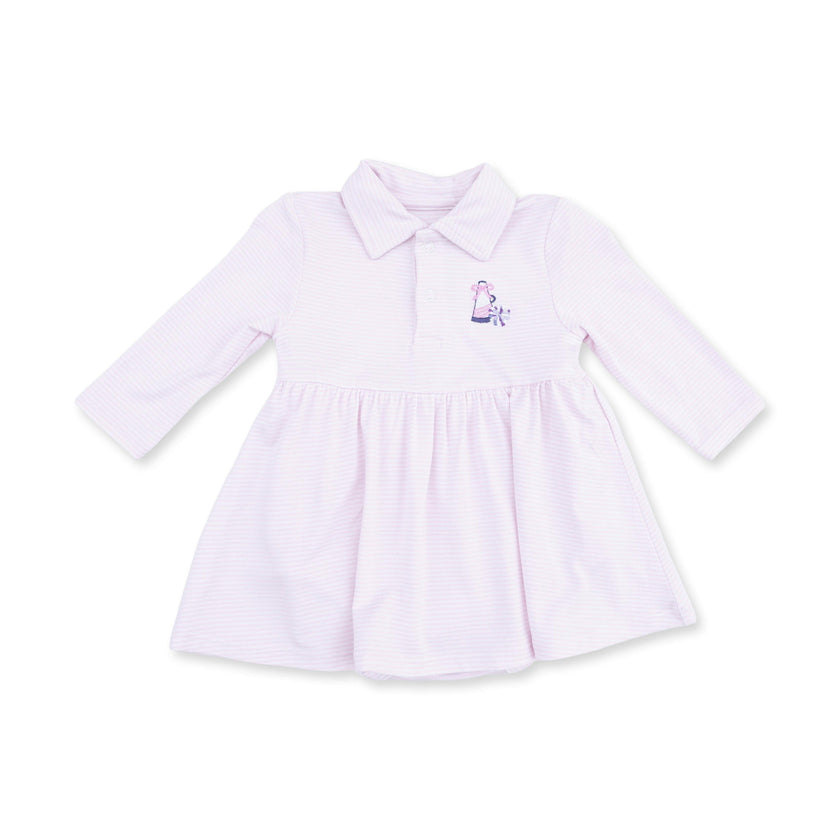 Cheer Pink Micro Stripe - Long Sleeve Tennis Bodysuit Dress