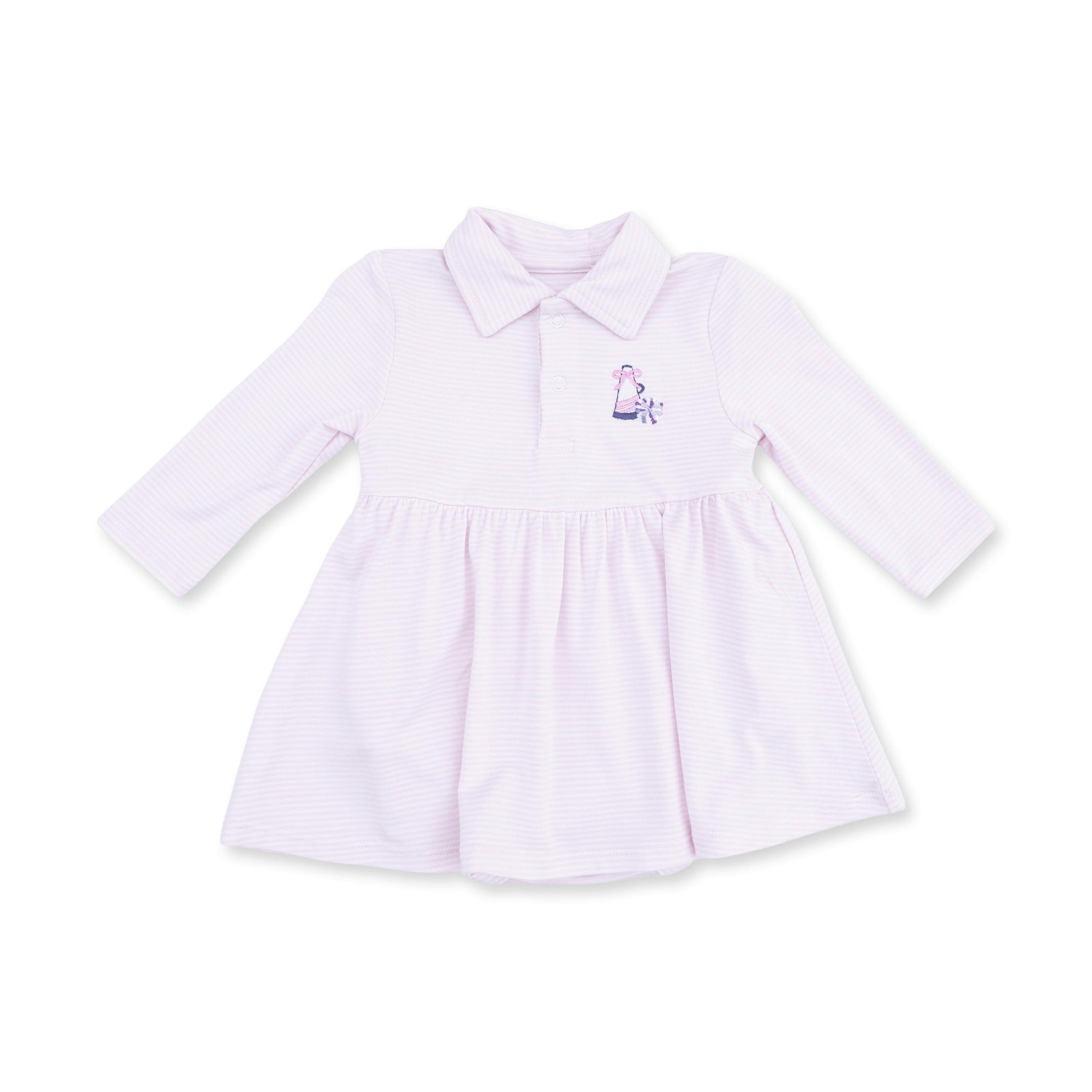 Cheer Pink Micro Stripe - Long Sleeve Tennis Bodysuit Dress