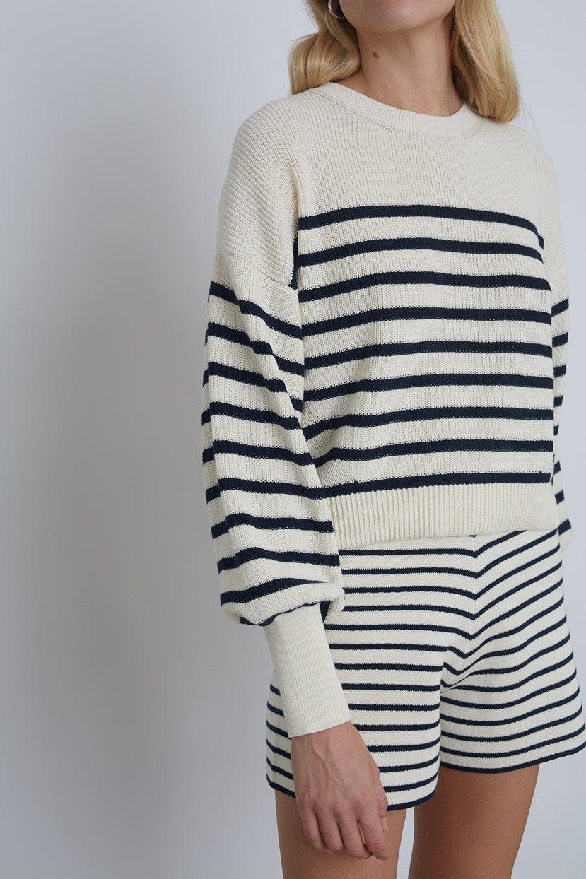 LEA STRIPE SHORT | IVORY + NAVY