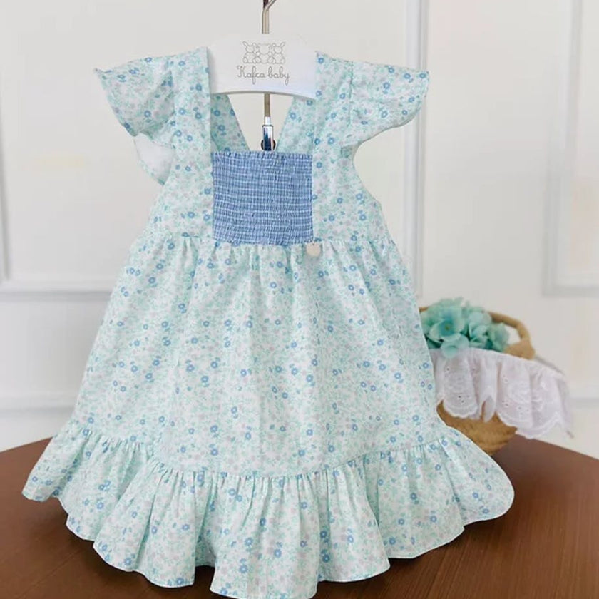 Blue Floral Smocked Dress