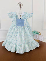 Blue Floral Smocked Dress