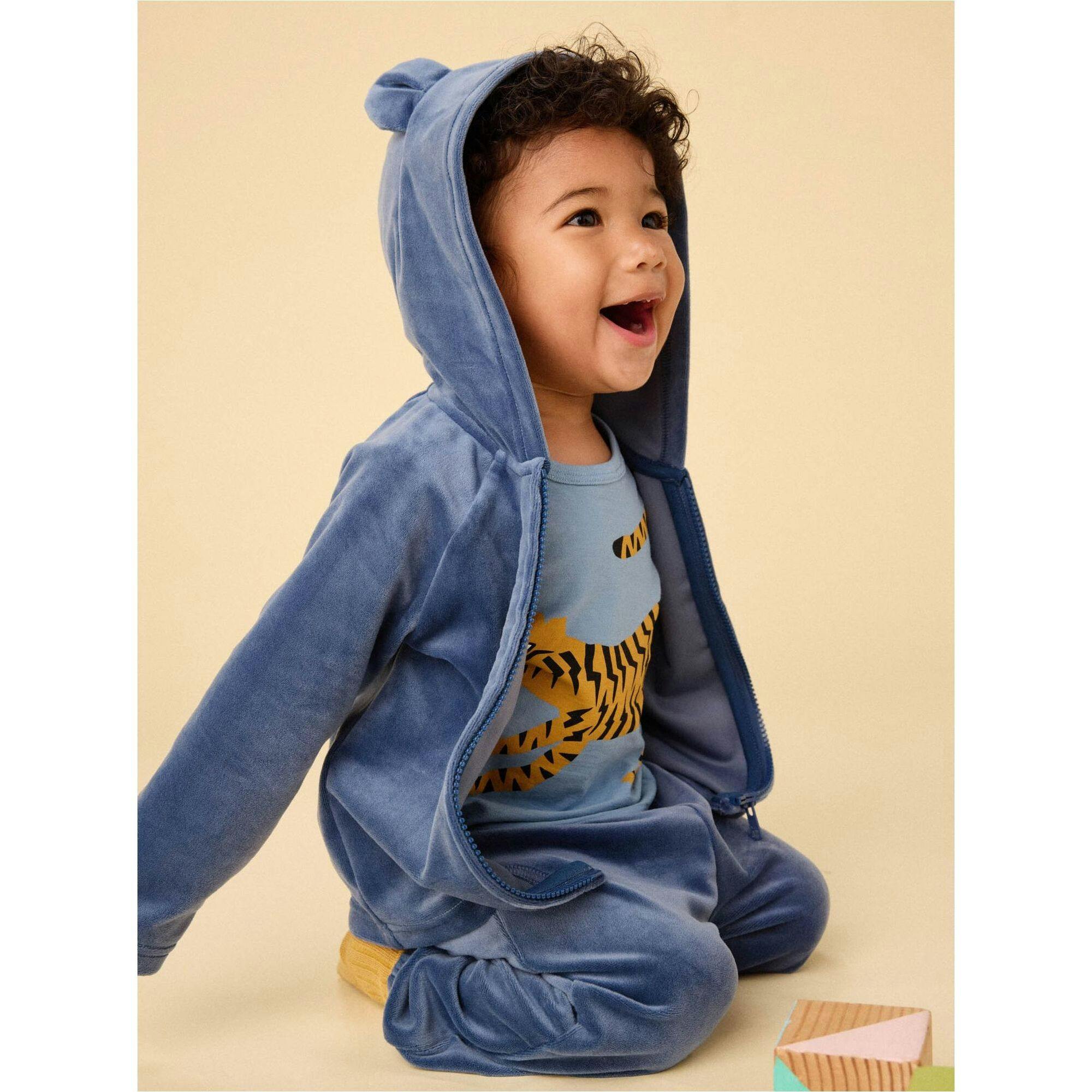 Ears Velour Baby Hoodie, Blue