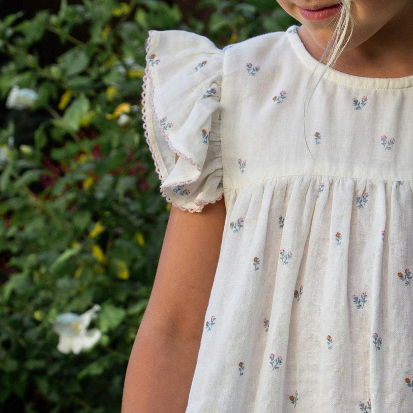 Girls Hannah Dress with Flutter Sleeves | Petit Floret