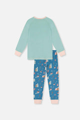 Organic Cotton Two Piece Pajama Set Blue House Print