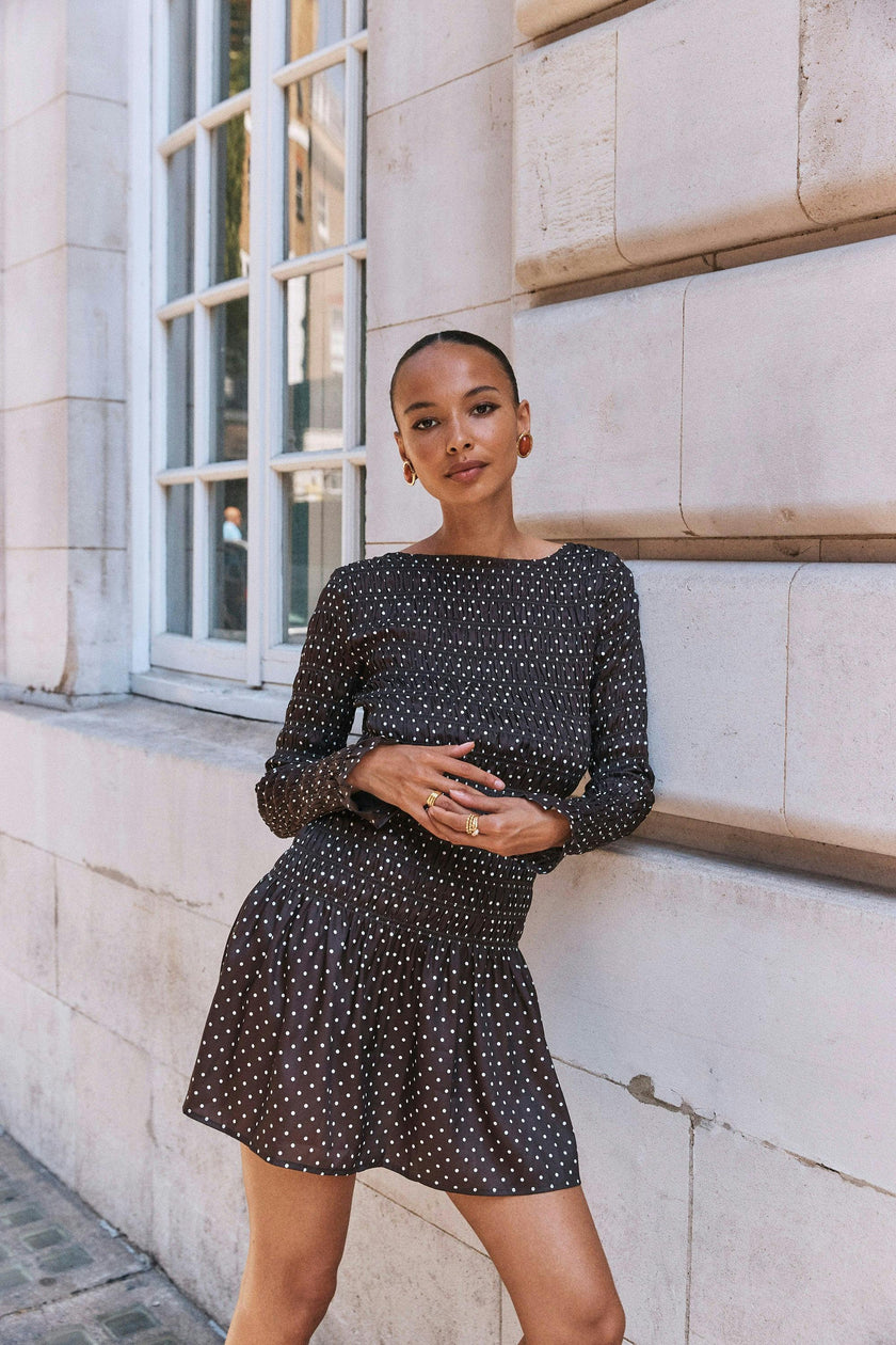 The Dalia Mini Nap Dress - Duke Dot Chocolate