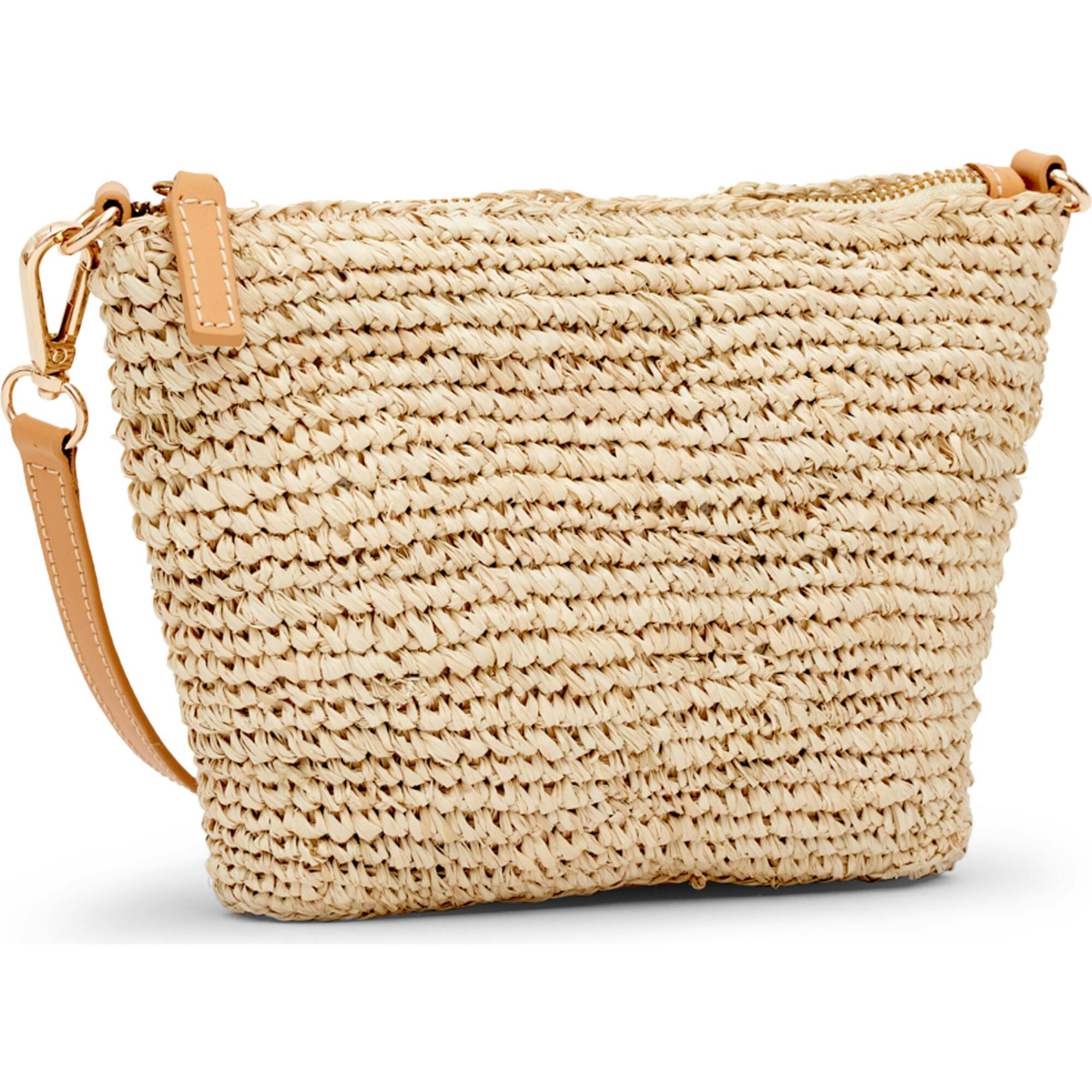 Women's Harley Leather Strap Small Woven Raffia Bag