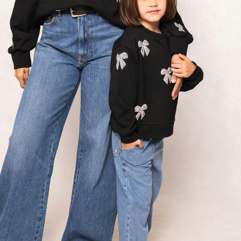Mini Micah Crew Neck Sweatshirt in Black & Bows