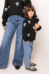 Mini Micah Crew Neck Sweatshirt in Black & Bows