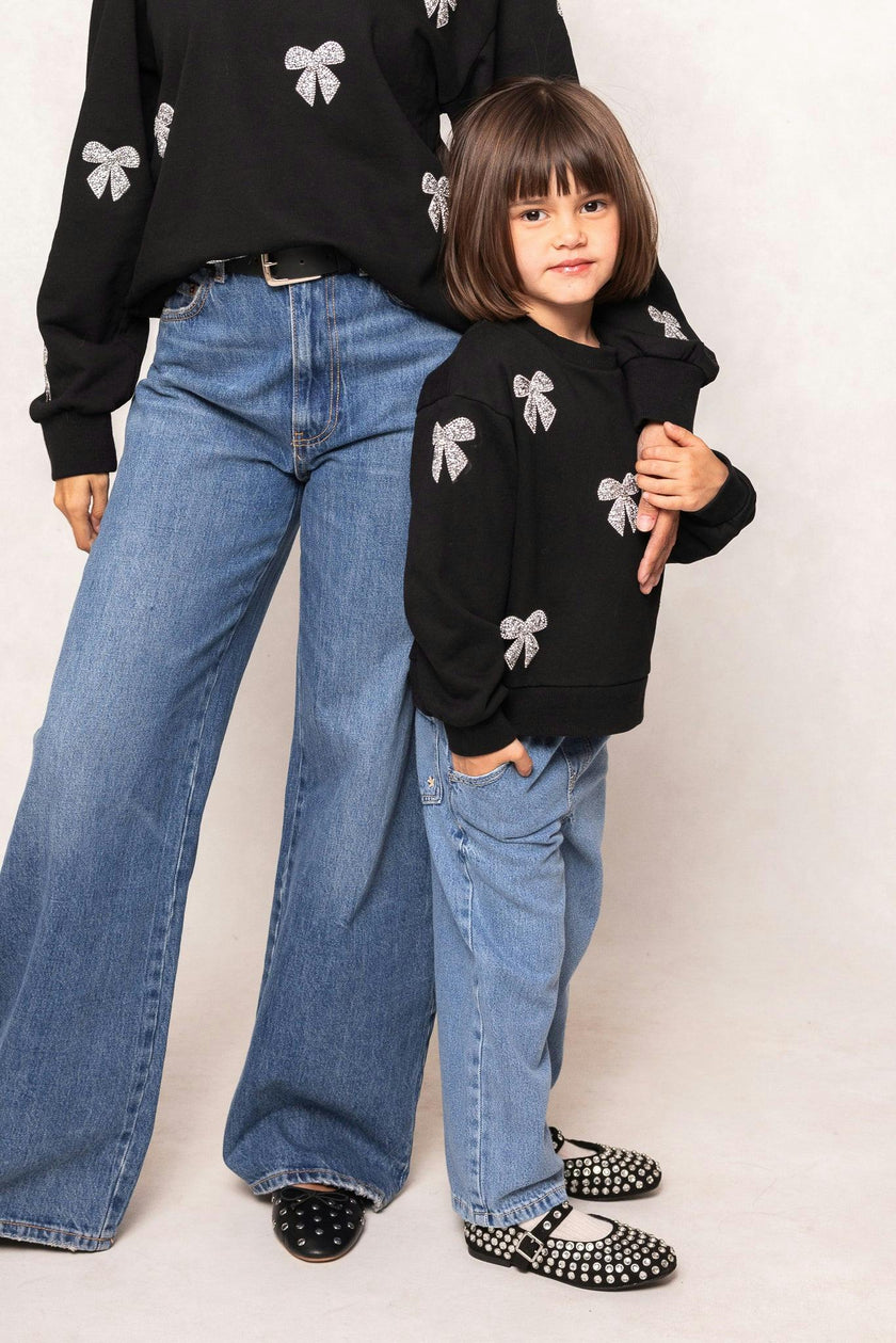 Mini Micah Crew Neck Sweatshirt in Black & Bows