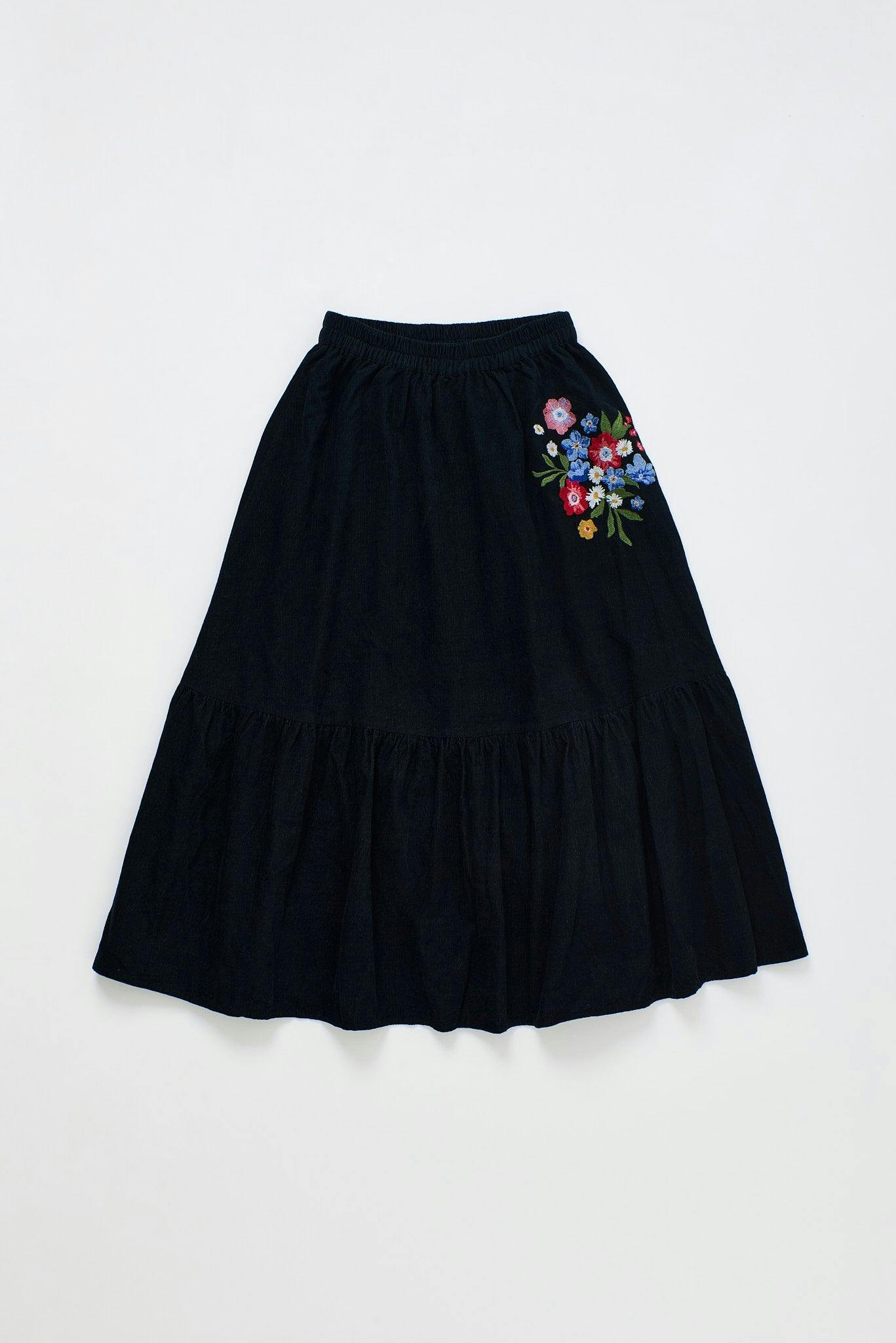 FLORECITAS EMBROIDERY MICROCORDUROY SKIRT BLACK