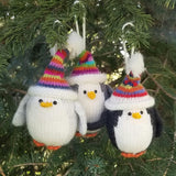 Penguins with Striped Hats Ornaments