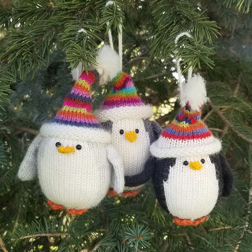 Penguins with Striped Hats Ornaments