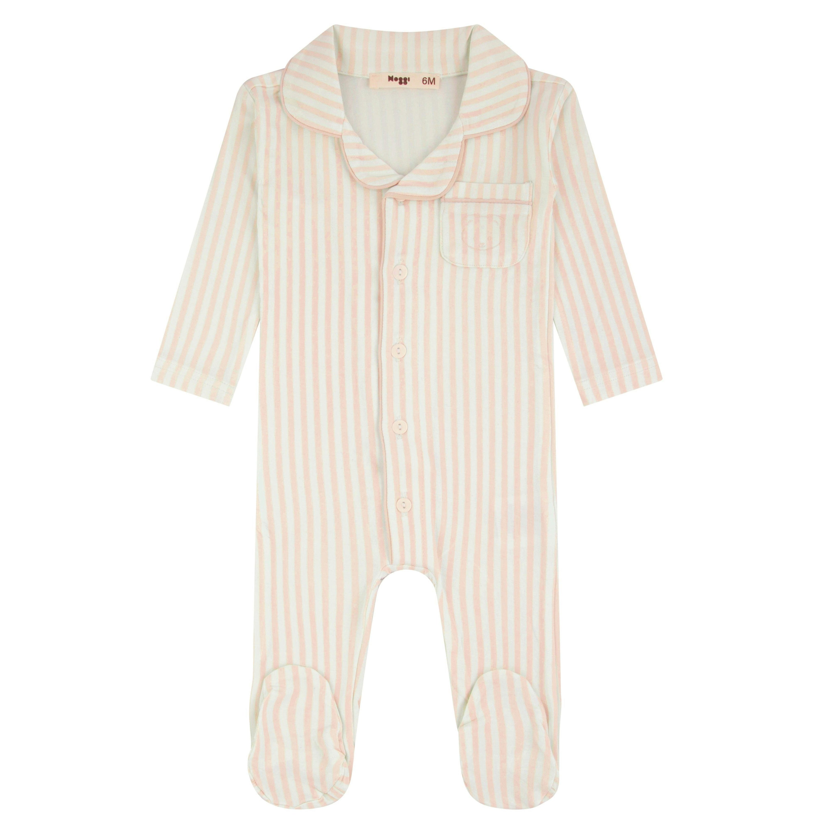 Striped Button Down Footie, Girls