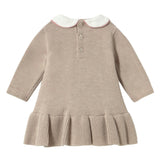 Beige Knitted Dress with Bow Accents