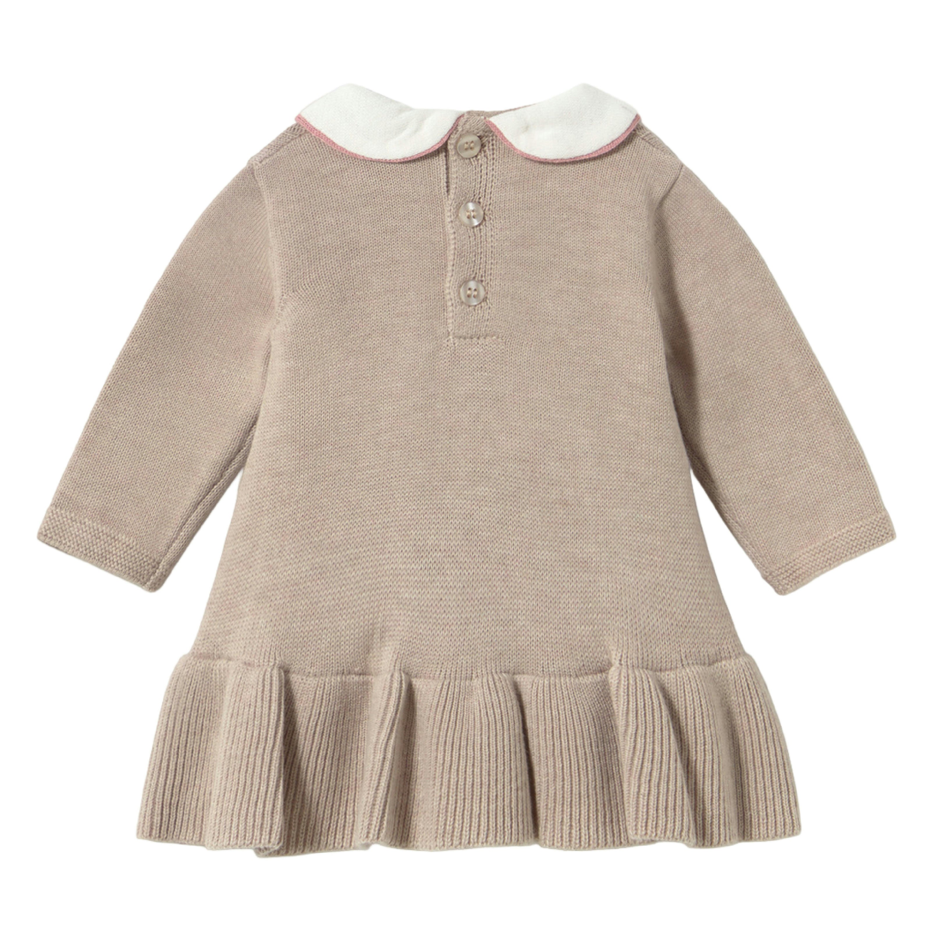 Beige Knitted Dress with Bow Accents