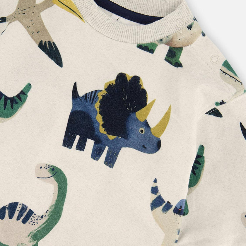 Baby Fleece Jumpsuit Beige Dinosaur Print