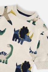 Baby Fleece Jumpsuit Beige Dinosaur Print