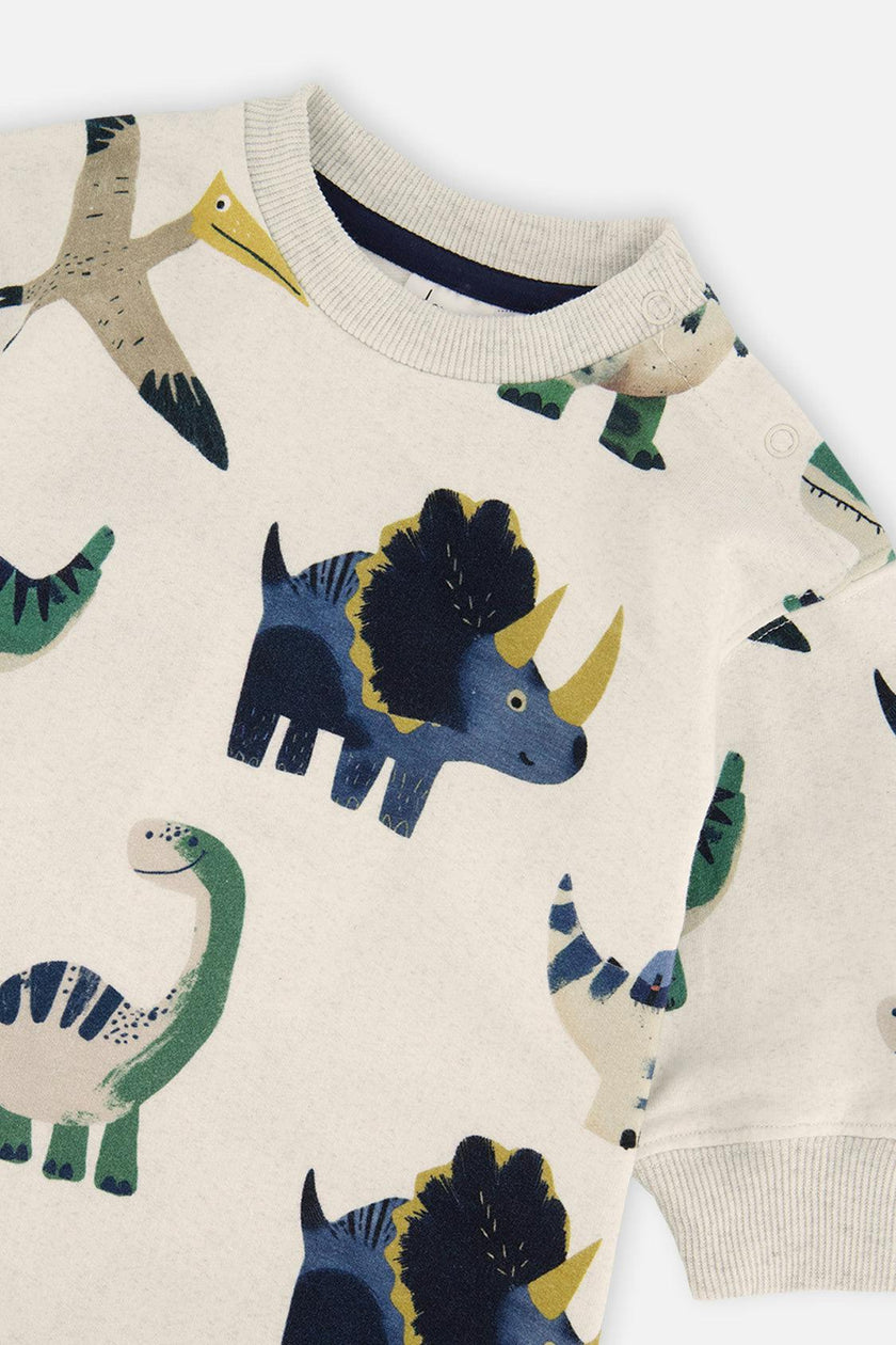 Baby Fleece Jumpsuit Beige Dinosaur Print