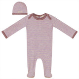 Knit Snap Front Striped Romper and Hat Two Piece Set