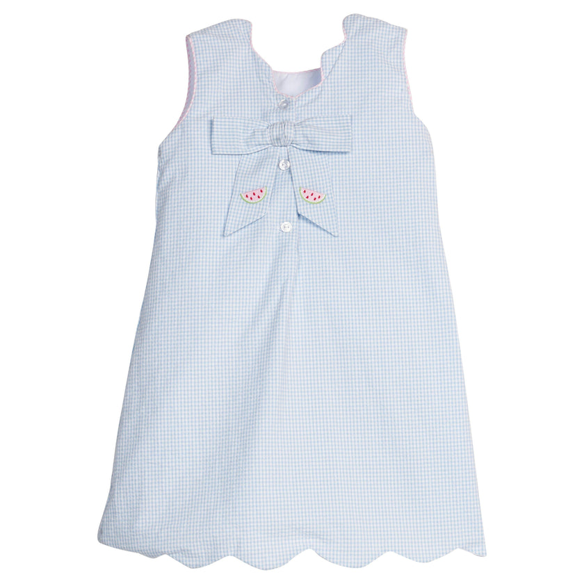 Embroidered Bow Back Dress - Watermelon