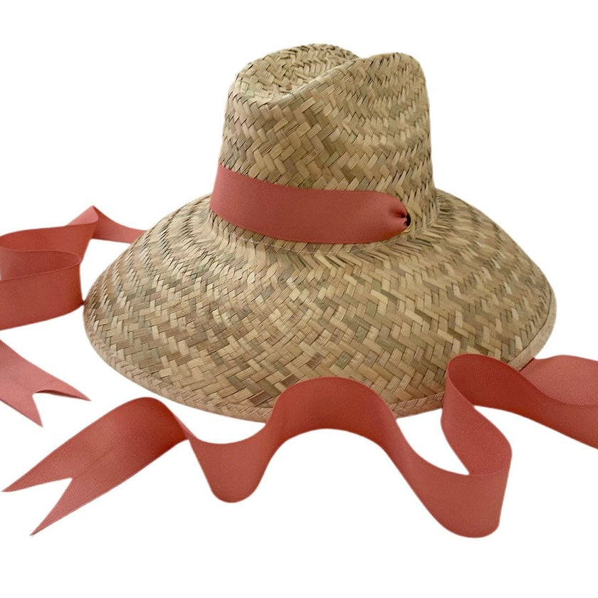 Begonia Sun Hat - Long Coral Grosgrain Ribbon