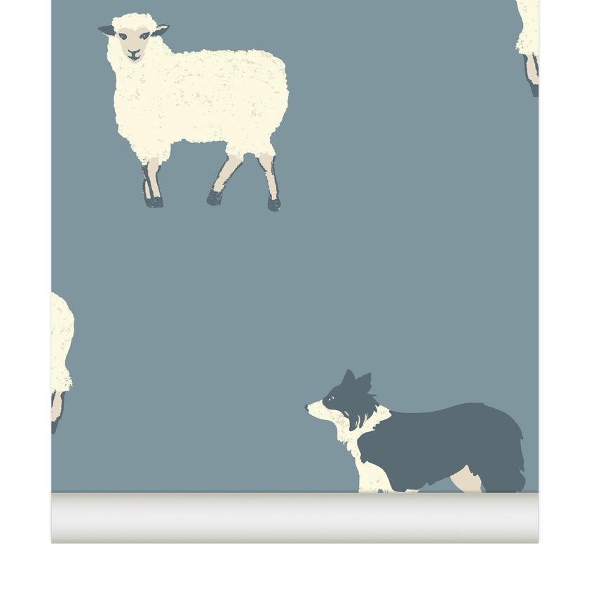 Papier peint Moutons coloris Bleu Jean
