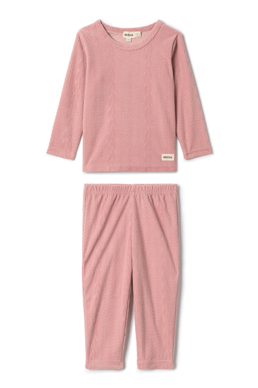Velour Textured Cable Knit Top and Pants Two Piece Set