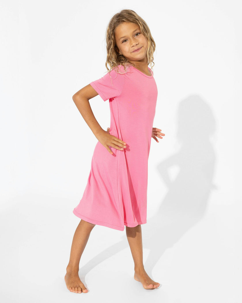 Bubblegum Pink Bamboo Girls' Short Sleeve Dress